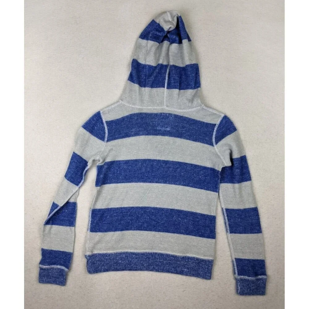 JUSTICE - GIRL'S BLUE & GRAY STRIPED HOODED SWEATER - SIZE 10